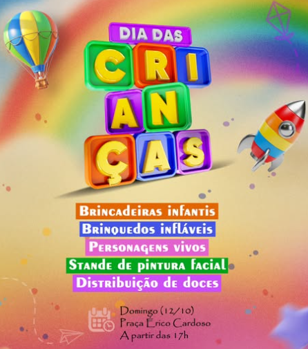 A comemoração do Dia das Crianças está confirmada e vai ser um domingo cheio de alegria e diversão