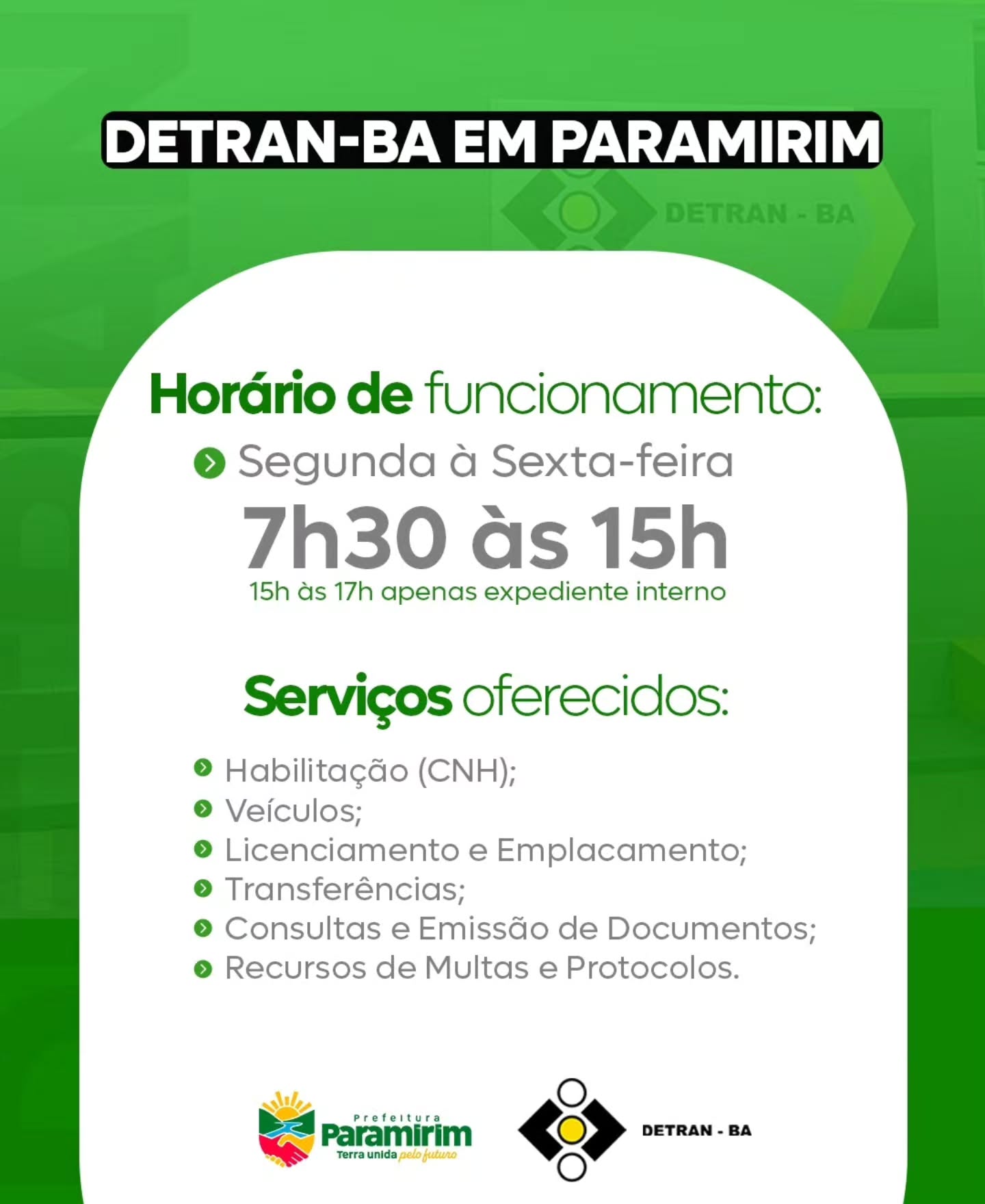 O Detran já está funcionando em Paramirim.
