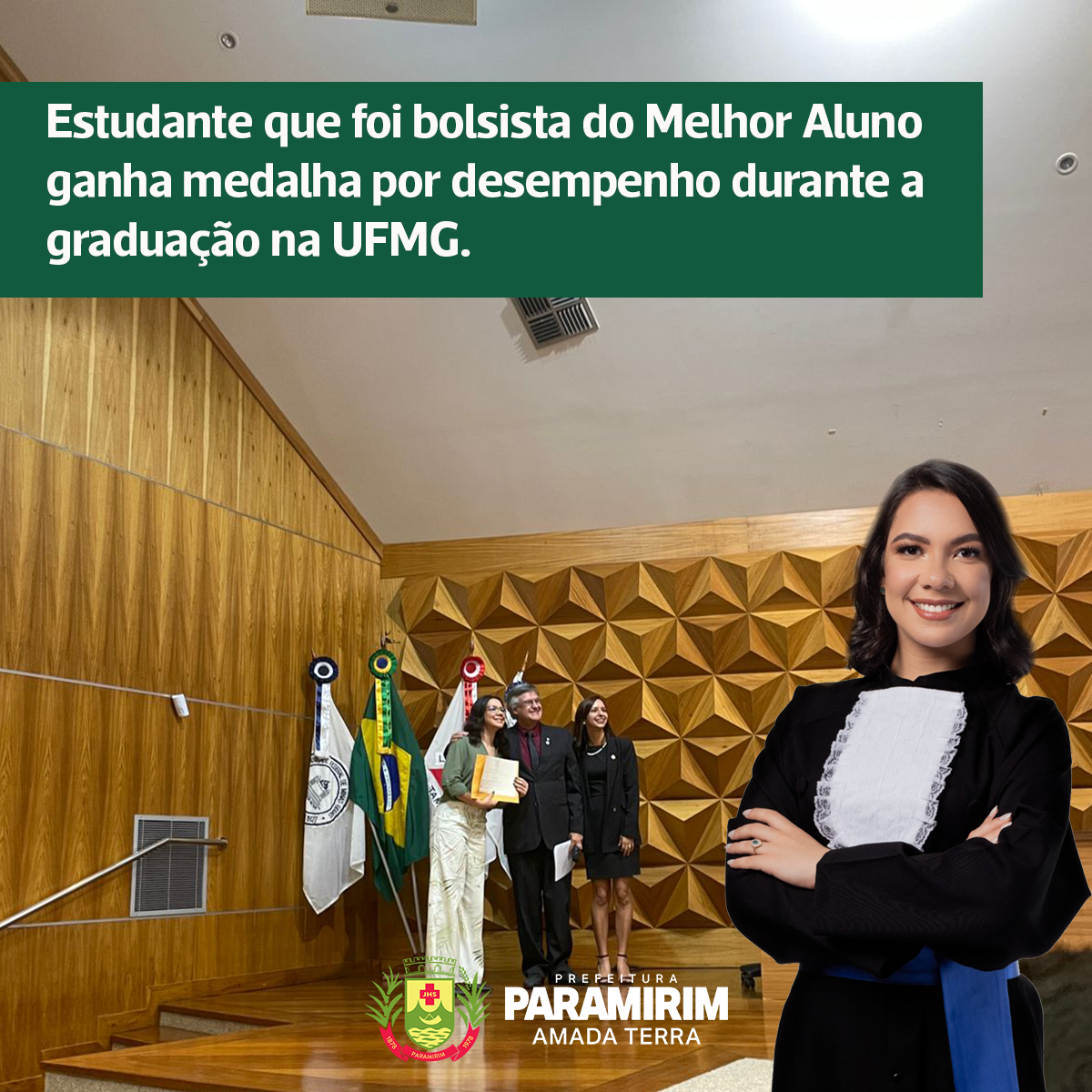 Estudante que foi bolsista do Melhor Aluno ganha medalha por desempenho durante a graduação na UFMG