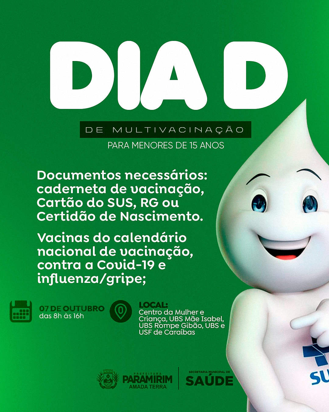 Dia D de Multivacinação para crianças e adolescentes acontece neste sábado