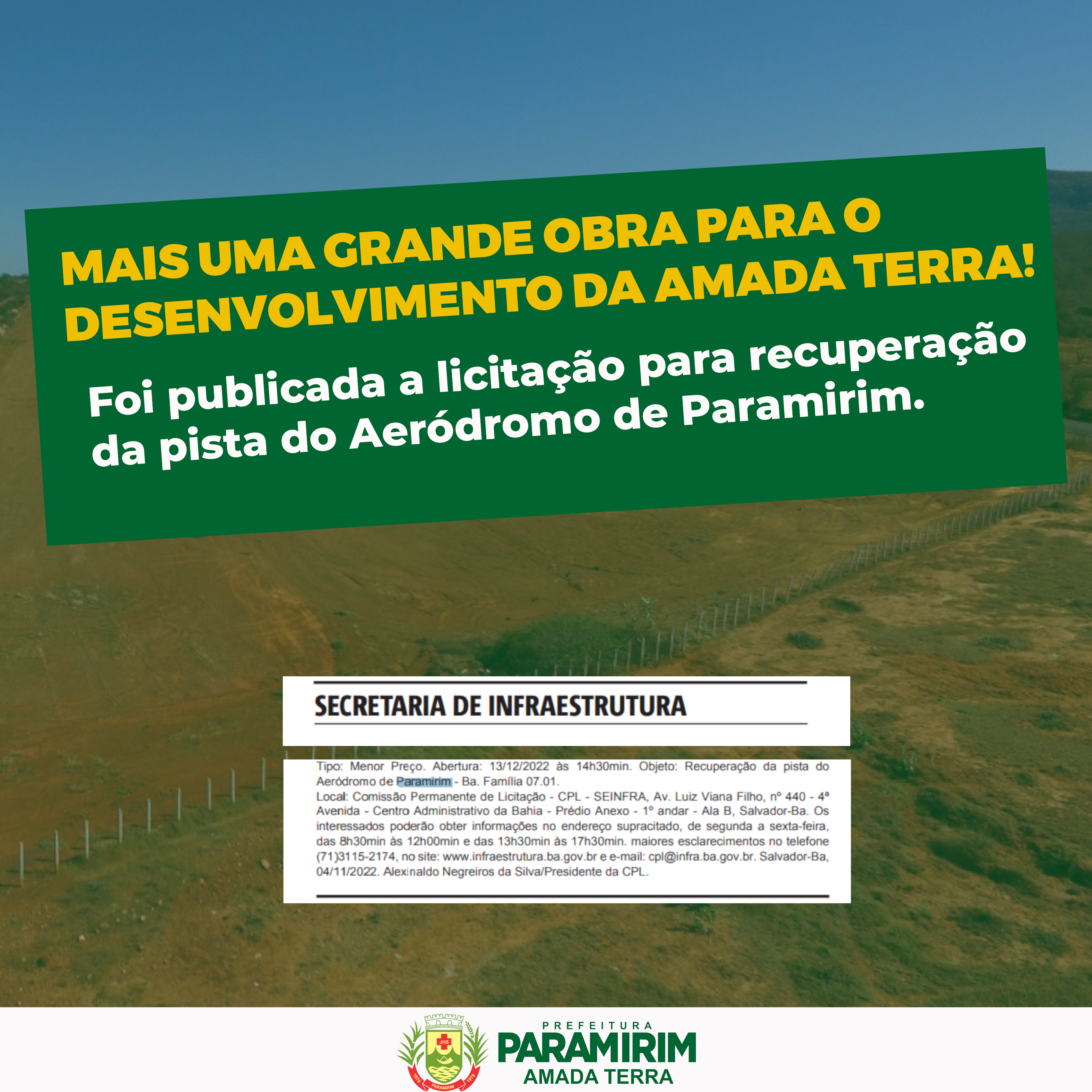 Aeroporto de Paramirim vai receber reformas na pista