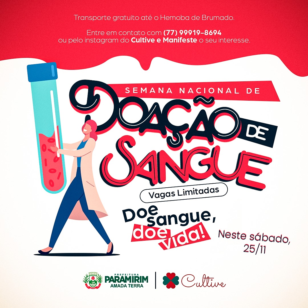 Prefeitura irá disponibilizar transporte gratuito para doação de sangue no Hemoba