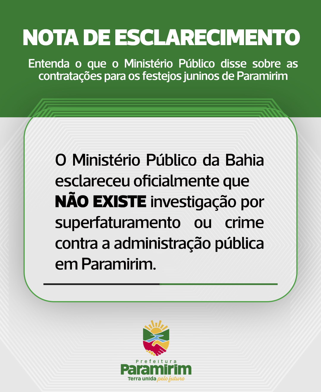 MP esclarece que não há acusação de superfaturamento nas contratações do Santo Antônio de Paramirim